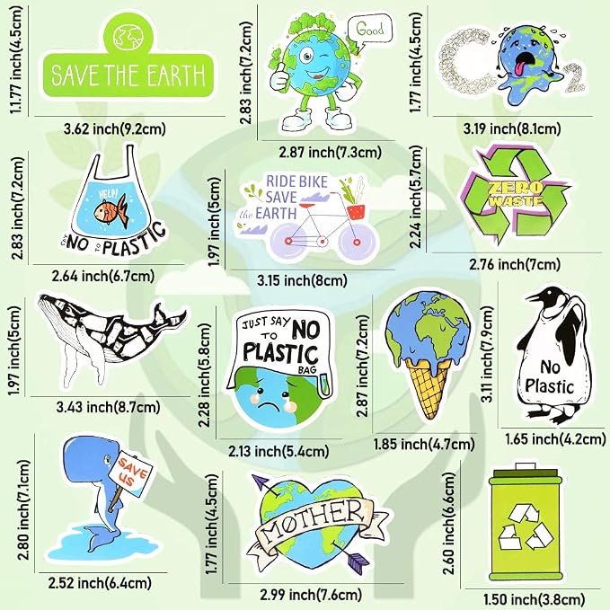 QTL Earth Day Stickers for Kids, Environmental Party Supplies, Waterproof Vinyl Stickers, Earth Day Decorations and Gifts, 50PCS