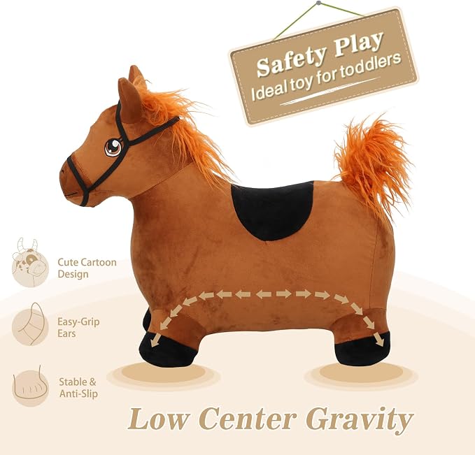 INPANY Bouncy Horse Toys for 2 Year Old Boy, Toddler Plush Bouncing Farm Animals, Inflatable Hopper, Jumping bounce Horse, Kid Ride on Rubber Bouncer, Outdoor Indoor Baby Birthday Gift for 3 4 Yr Girl