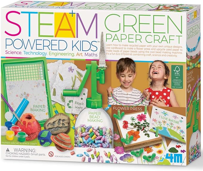4M - STEAM Green Paper Crafts - Make Recycled Papers, Flower Pressing Art - Eco-Friendly STEAM Craft Paper Kit for Kids Ages 5+ - Learn Sustainability Through Creative Activities