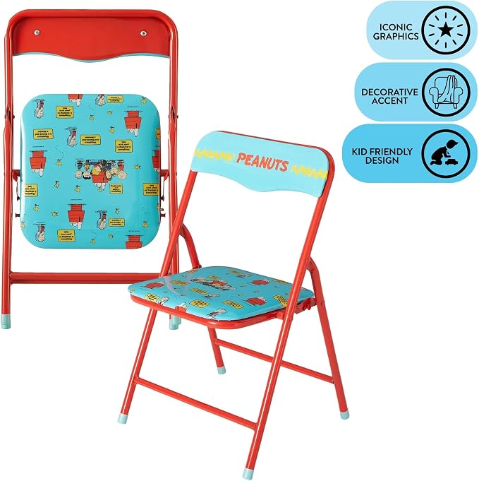 Idea Nuova 3-Piece Furniture Set with 1 Square Table & 2 Folding Chairs for Kids, Peanuts