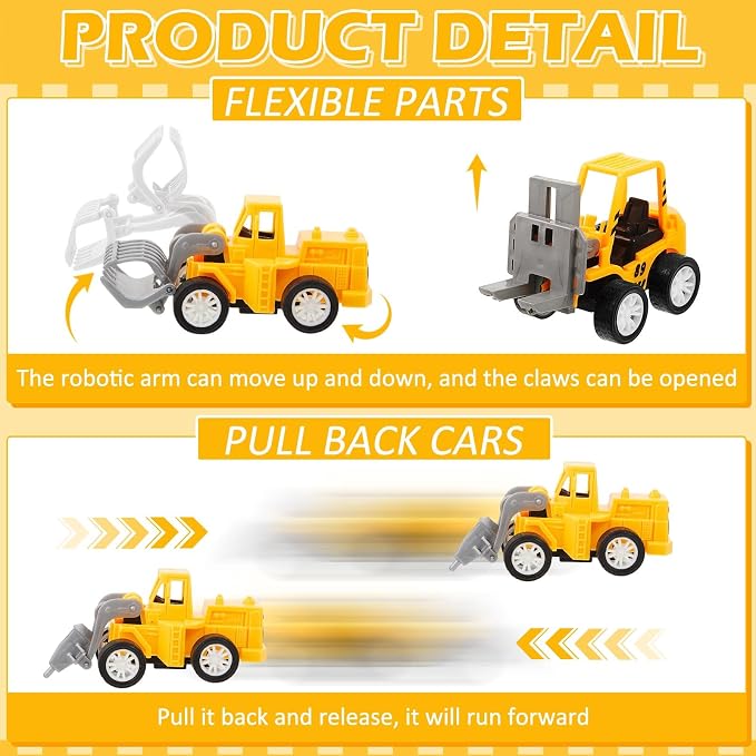 6 Pcs Construction Party Favors for Boys, Mini Construction Vehicles Children's Day Gift, Mini Pull Back Cars Excavator Toys Small Trucks Bulk for Kids Girls Birthday Cake Toppers (Digger Set)