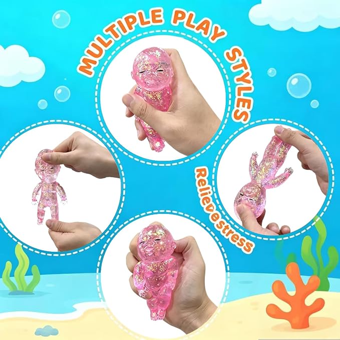 Shiny Baby Doll Soft Rubber Stress Relief Toy – Glowing Stress Ball – Cute Maltose Doll – Stress Relief Toy for Teens and Adults; Party Gift; Soft Toy for Anxiety Relief (Pink)