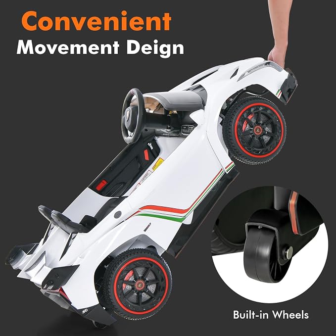 INFANS 2 Seater Kids Ride on Car, 12V 4WD Licensed Lamborghini Veneno Powered Electric Vehicle with Hydraulic Doors, Rocking Mode, Adjustable Speeds, Remote Control, MP3, Headlight (White)