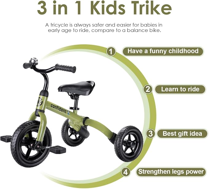 YGJT 3 in 1 Tricycle for Toddlers Age 2-5 Years Old, Folding Kids Balance Bike with Adjustable Seat and Removable Pedal, Toddler Bike Ride-on Toys for Infant, Gifts for Baby Boys Girls
