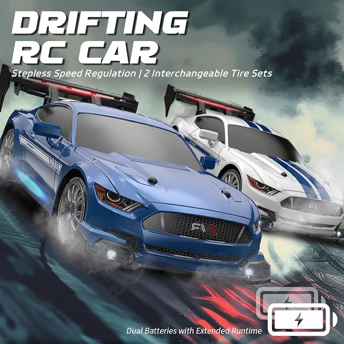 RC Drift Car, 1:24 Scale Remote Control Vehicle for Kids,2.4GHz 20KM/H 4WD High Speed RC Cars with LED Light, Two Batteries & Drifting Tires Racing Sport Toy Cars for Adults Boys Girls Kids 8602WH