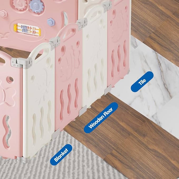 Albott Baby Playpen, Upgraded 22 Panels Foldable Baby Fence with Game Panel and Safety Gate, Adjustable Shape, Portable Play Yards for Children Toddlers Indoors or Outdoors (Pink+White, 22 Panel)