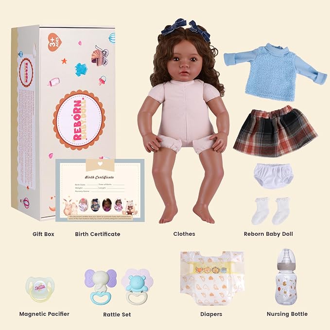 BABESIDE Lifelike Reborn Baby Dolls Black Girl- 20 Inch Soft Body Realistic-Newborn Handmade Real Life Baby Dolls with Clothes and Toy Gift for Kids Age 3+
