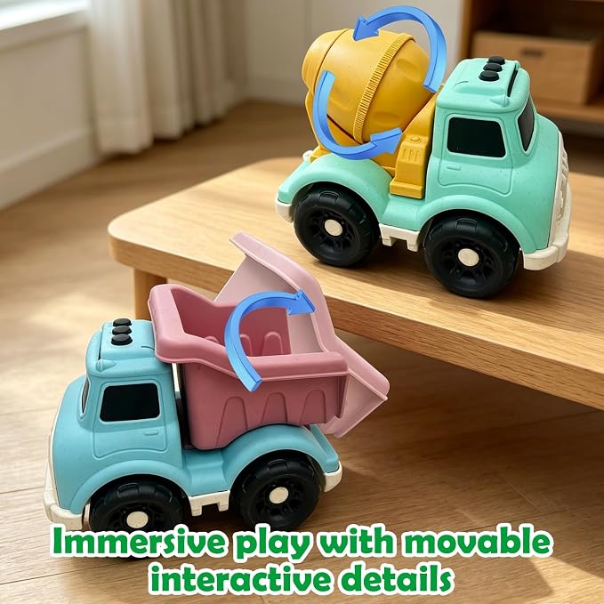 6.7" Push Cars Dump Truck & Cement Mixer Toy Cars for 1-3 Year Old, BPA/Phthalates/PVC Free, Recycled Plastic Dishwasher Safe, Toy Trucks for Toddlers 2-4, Birthday Gift for Boy Girl