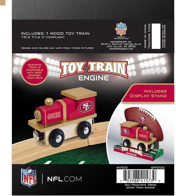 MasterPieces NFL San Francisco 49ers Real Wood Toy Train, For Ages 3+, Black