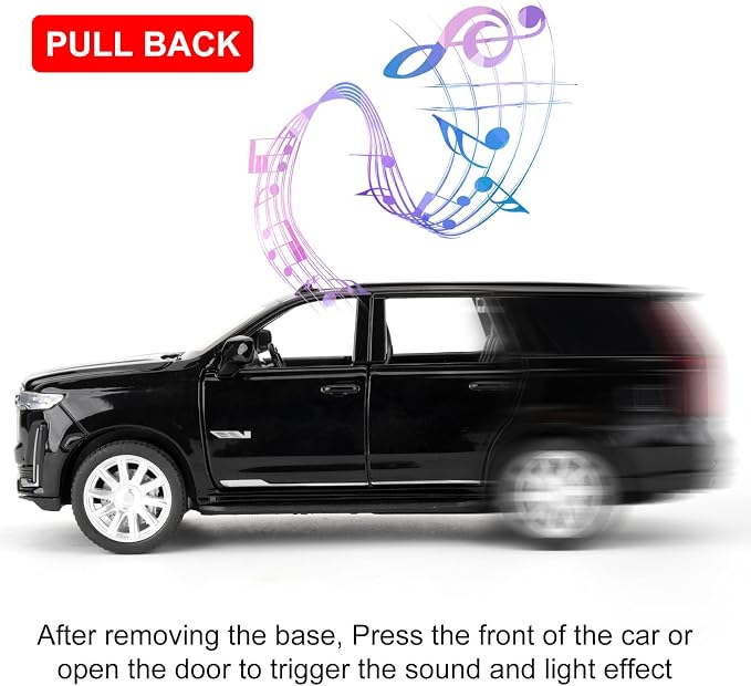 WAKAKAC Toy Cars Compatible for 1:32 Escalade SUV Model Cars, Pull Back Die-cast Vehicles, Collectible Cars with Sounds＆Lights for Kids Boys Girls and Adults, Gift Black