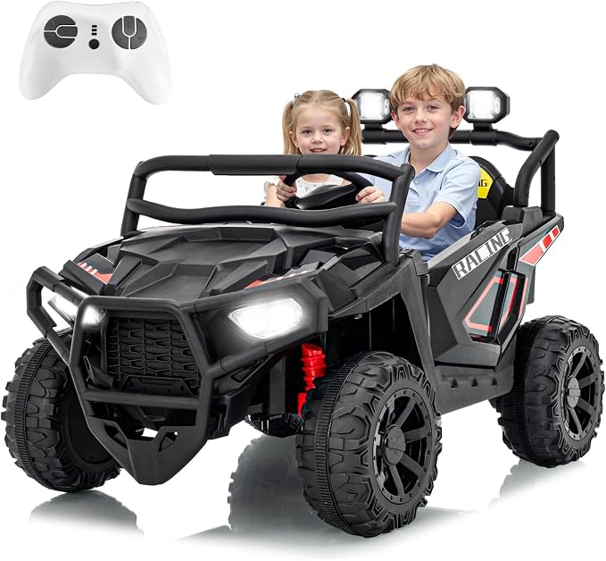 Garvee 24V Ride on Toys for Big Kids, 2 Seater Electric UTV Car with Remote Control, 4-Wheeler Suspension, Soft Start, 3 Speeds, Led Lights, Bluetooth, Ride on Truck Kids 2-8 Years