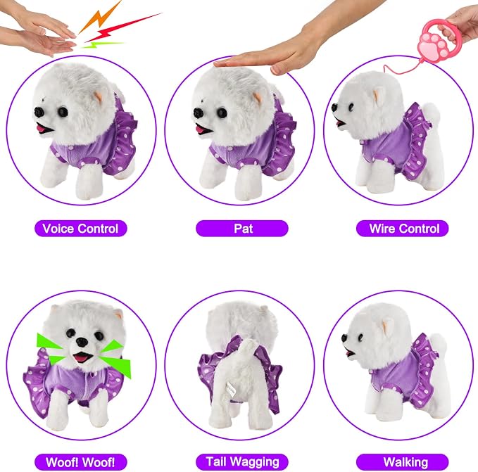 Walking Dog Toy Remote Control, Walking and Barking Robot Dog, Electronic Plush Puppy Toy for Kids Age 3-6, Ideal Gift for Girls(Great Pyrenees)