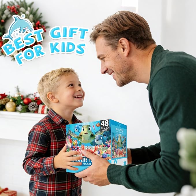 Jumbo Floor Puzzle for Kids,48 Piece Animal Large Jigsaw Puzzles,Learning Educational Toys for Toddlers Ages 3-5,Sea Turtle Puzzle Children Easter Gift for Boy Girl Ages 4-8