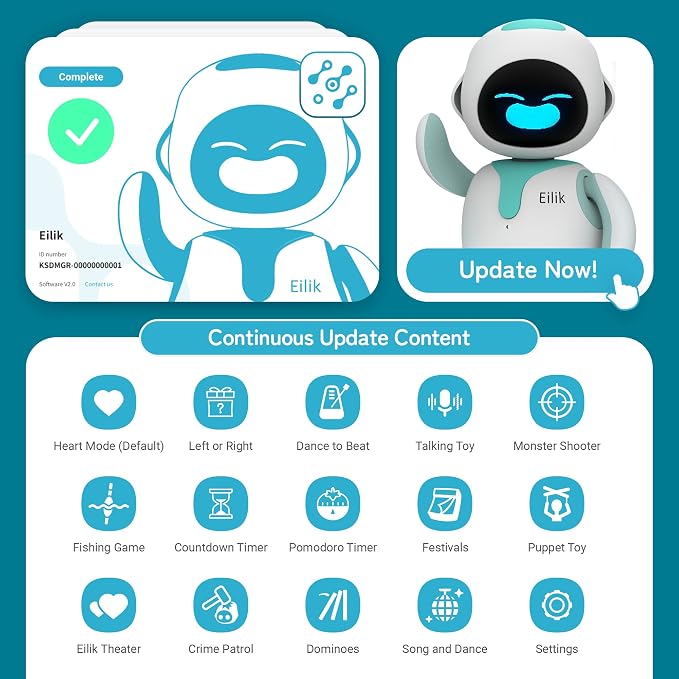 ENERGIZE LAB Eilik – Cute Robot Pets for Kids and Adults, Your Perfect Interactive Companion at Home or Workspace, Unique Gifts for Girls & Boys.