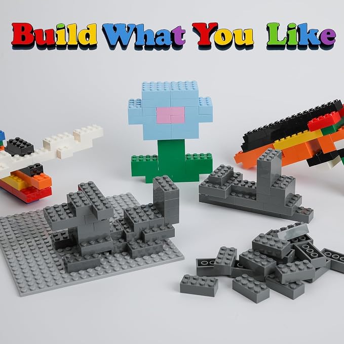 HUIZDQ 500 Piece Classic Building Bricks and 1 Gray Baseplate, 2x4 Bricks Bulk Creative Building Toys, Blocks Bulk for Kids Ages 6+, Dark Gray(Small Bricks, 1.25x0.62x0.47 in)
