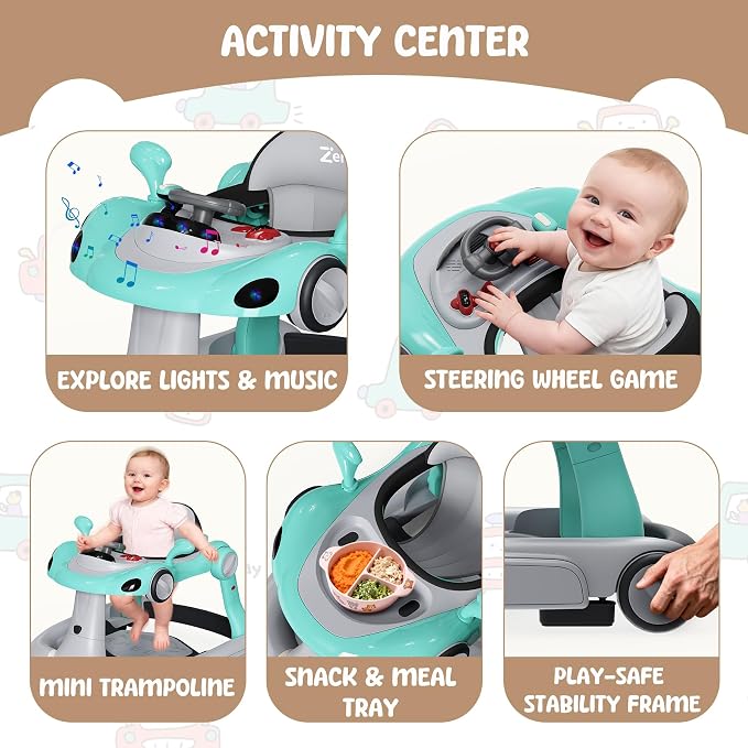 6-in-1 Foldable Baby Walker Activity Center Bouncer Rocker 6-18 Months