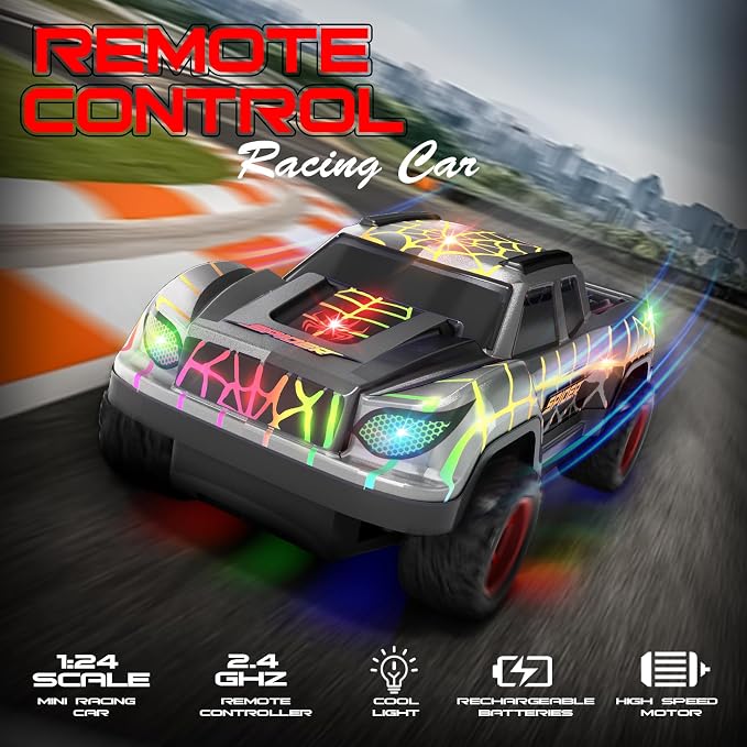 Spider RC Car for Kids, Remote Control Car with Color-Changing LED Body Lights, 2.4GHz RC Racing Toy with 50m Control Range, Great Value Gift for Boys Girls 6 7 8 9 Black