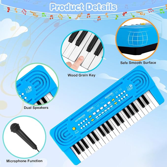 Toddler Kid Toy Piano Keyboard, 37 Keys Pianos Music Toys with Microphone