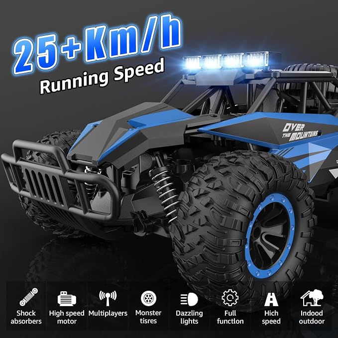kolegend Remote Control Car 2.4GZh High Speed 25km/h RC Monster Trucks 50+min with LED Headlight and Rechargeable Battery for Boys Girls Kids