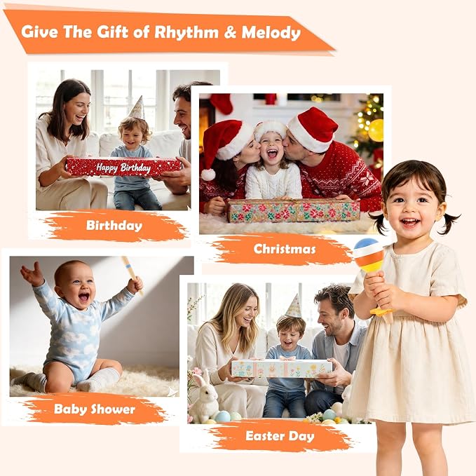 Kids Guitar Set, 6-in-1 Musical Instruments Set for Toddlers 2-3, Montessori Wooden Music Toys with Ukulele/Xylophone/Tambourine/Maracas, Birthday for Ages 2+ Girls Boys