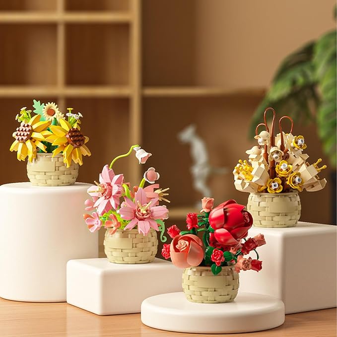 Mini Flowers Building Block Set,Flower Blocks Toys,Plants and Succulent Toys,Building Block Flowerpot，Botanical Collection Birthday Gift for Girls Boys Adults Kids Ages 6+ (Daisy 181Pcs)