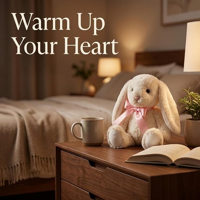 Cream Rabbit Plush Toy Pink Ribbon Bow Floppy Ears Stuffed Animal Easter Basket Stuffers Gifts for Baby Shower Newborn Infant Valentines Day Girlfriend Wife Wedding Love Beige 8 Inch 6.7 oz
