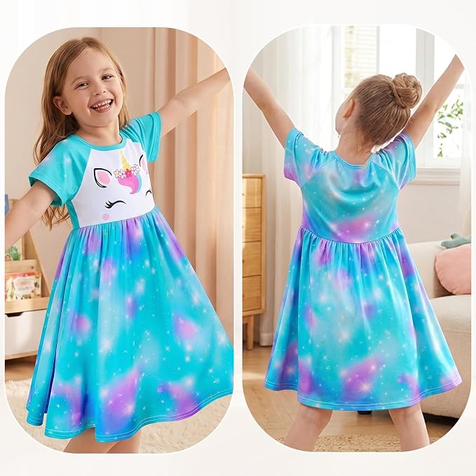 Play Tailor Doll and Girl Matching Nightgown Unicorn Outfit Pajamas Night Dress for Girls and 18" Dolls Clothes