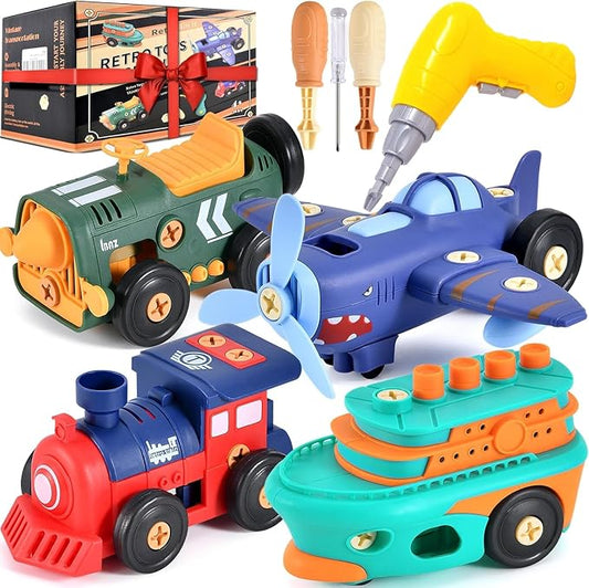 STEM Take Apart Toys for Boys Age 3-5 – Electric Building Toys Car with Motor & Drill | Educational Construction Set for Preschool, Kindergarten | Best Birthday Gift for Kids 4-8