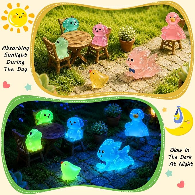 DIYDEC 85PCS Luminous Mini Resin Animals, Tiny Miniatures Figures Glow in The Dark Little Toys to Hide Small Duck Figurines for Party Favors Bag Fillers Garden Dollhouse Decor