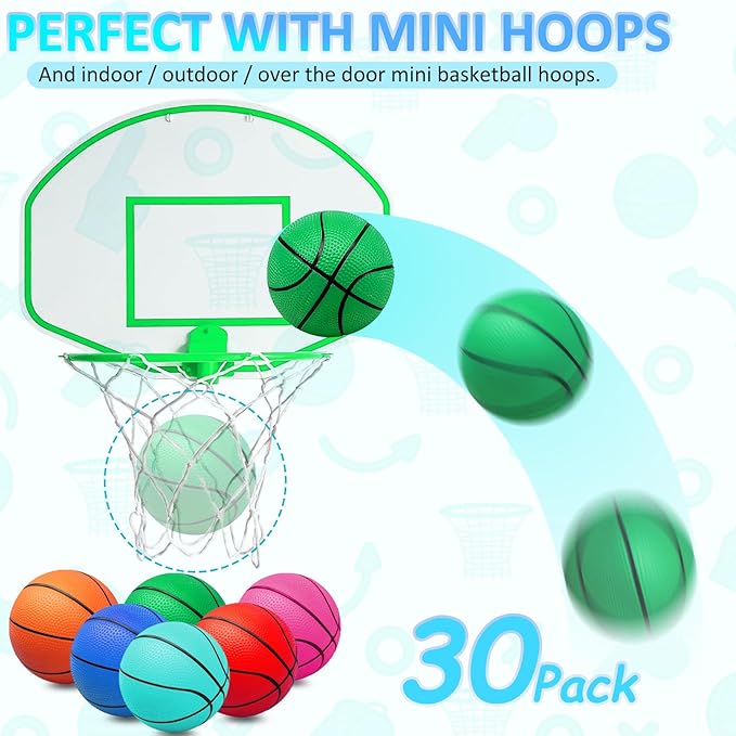 Oleitodh 30Pcs 7" Mini Basketball Balls Bulk PVC Small Basketballs for Over The Door Basketball Hoop Games Party Favors Indoor Outdoor Play Adults Kids Pool Beach Colorful
