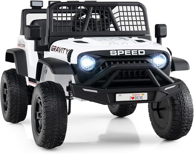 Costzon Ride on Truck, 24V Ride on Toys for Kids, Electric Vehicle with Parent Remote Control, Music, Horn, LED Headlights & Spring Suspension, Kids Car for Boys & Girls Aged 3+ (24V,White)