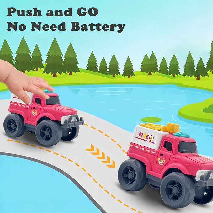 Aigitoy 2 Pack Toddler Cars for 1-3 Years, Power & Fire Truck Set | Construction Vehicles, NO BPA, Phthalates, PVC, Recycled Plastic Toy, 18M+ Outdoor Toys, Xmas Birthday Gift for Boys Girls