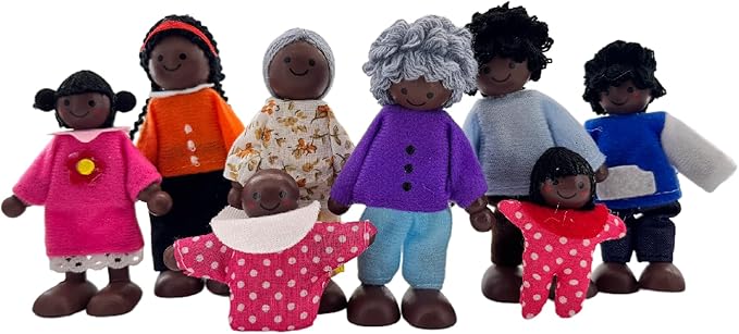 HYSTYLE 8 Pack Wooden Dollhouse Family Dolls Pretend Play Figures, Family Role Play Pretend Play People Figures