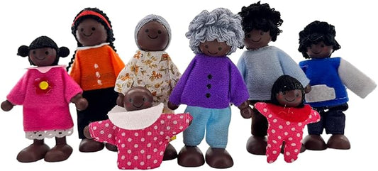 HYSTYLE 8 Pack Wooden Dollhouse Family Dolls Pretend Play Figures, Family Role Play Pretend Play People Figures