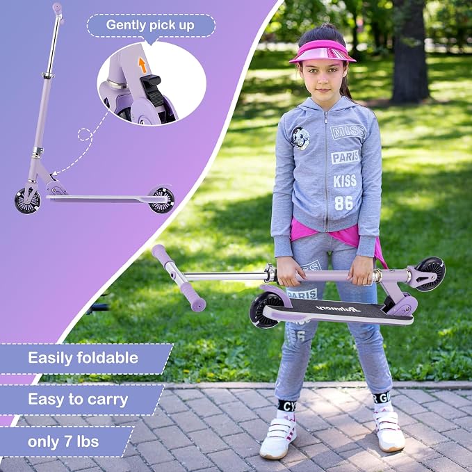 Rahmory Kick Scooter for Ages 5-12,Kid, Teens. Max Load 155 LBS. Foldable, Lightweight, with Light up Wheels and Dynamic Light Deck, Teen and Adults, 3 Adjustable Levels.
