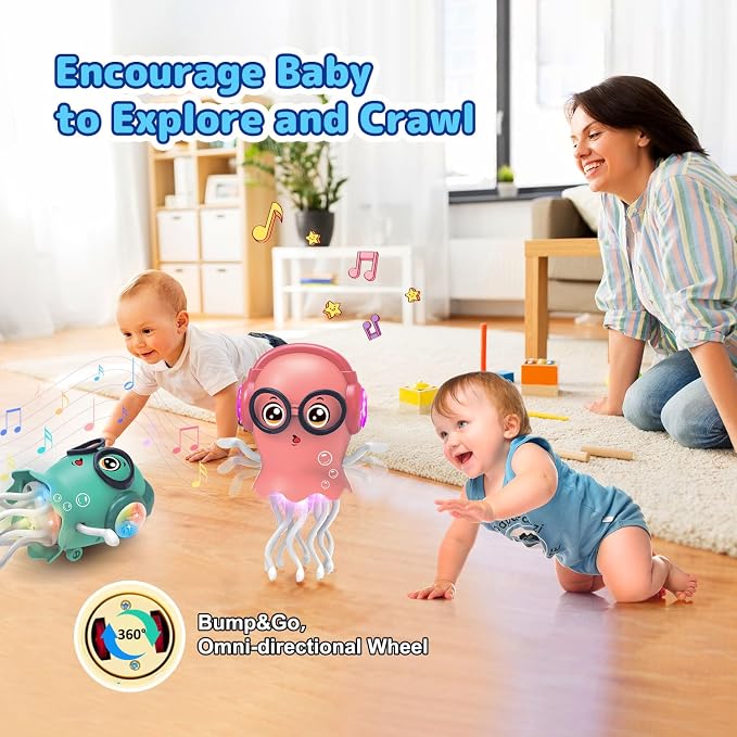 Dancing Jellydancer Baby Toy, Crawling Dancing Walking Jellydancer Tummy Time Toy 3 4 5 6 7 8 9 10 11 12 Babies, Fidget Toy Magic Loud Music Crawling Toys for Girl Kids Boy Birthday Gifts