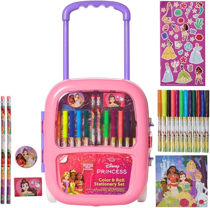 Disney Princess Color and Roll Activity Set with Carrying Case, Stickers, & Art Supplies
