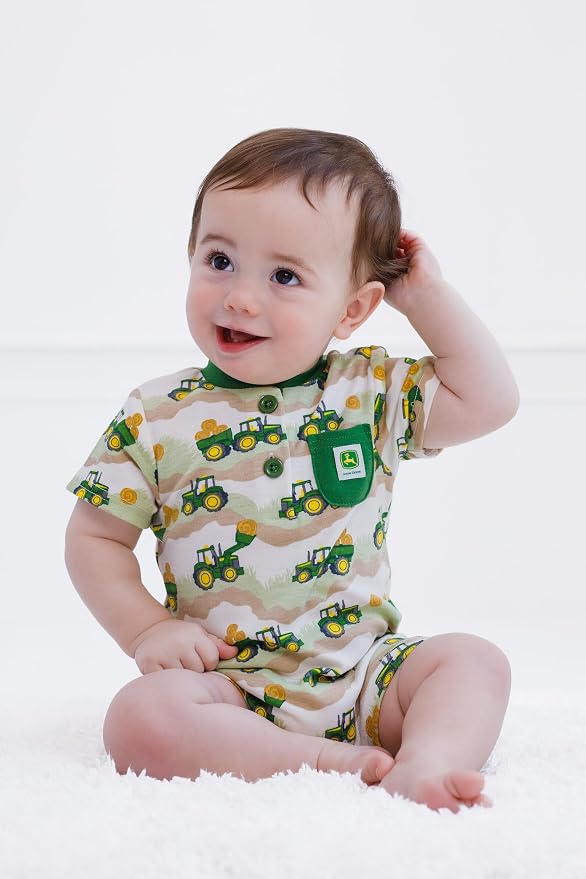 John Deere Baby Boys' One Piece Short Sleeve Romper Newborn to Infant
