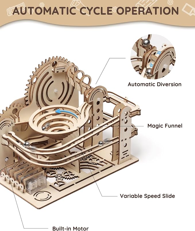 SainSmart Jr. 3D Wooden Puzzles for Adults, Marble Run Wood to Build, Mechanical Model Building Kit, DIY Gift for Aged 14+, Roller Coaster