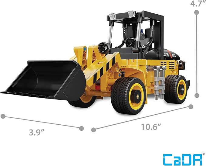 CADA Bricks Front Loader Tractor Building Kit – 403 Pieces Mini Engineering Loader Construction Set with Articulated Steering and Moving Bucket