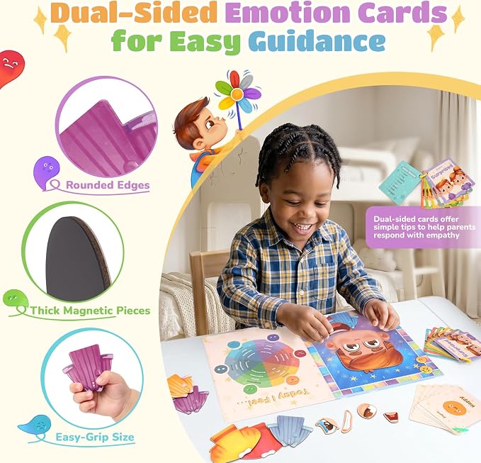 JoyCat Social Emotional Learning Games for Kids 3-5, Magnetic Face Toy for Emotional Skills Activities with Emotion Cards,Color-Coded Feelings Activity, Calm Down Corner and Montessori Preschool Toy
