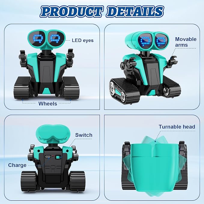 MindPal Robot Toys for Boys Girls with Auto-Demonstration Robots for Kids Remote Control Rechargeable Emo Robot with LED Eyes Age 3 Years and Up Green