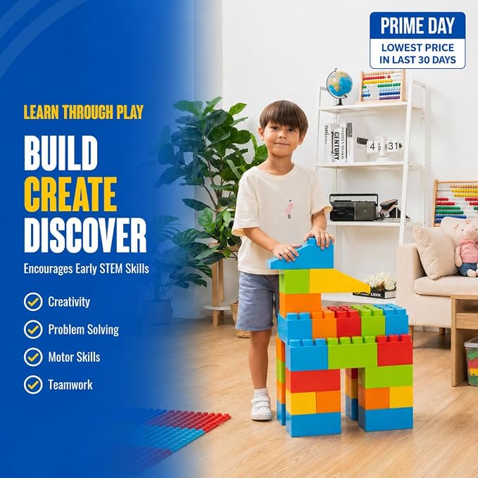PLATPORTS 48-Piece Jumbo Big Building Blocks – Giant XL Large Plastic Blocks for Kids Ages 2–8, Indoor & Outdoor Construction Play Set