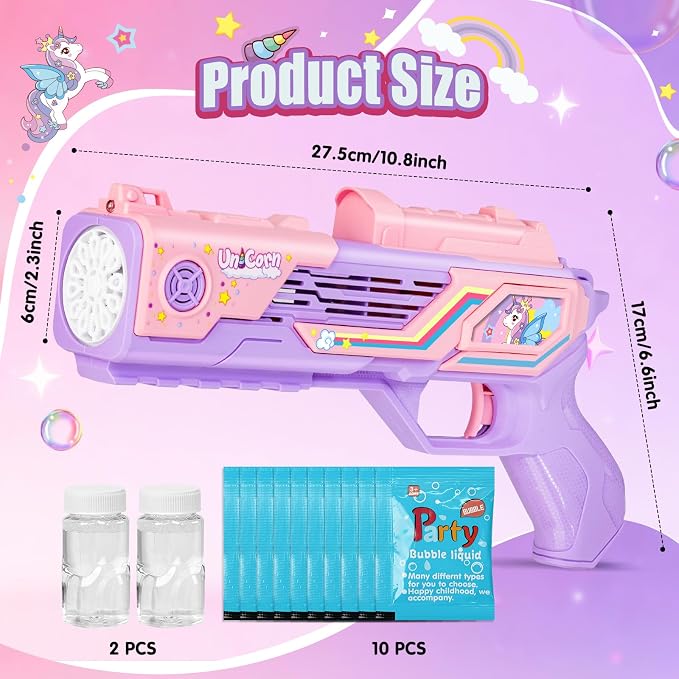 Rechargeable Unicorn Bubble Gun, Unicorn Toys for Girls Age 4-6, Outdoor Toys Bubble Machine, 3 4 5 6 7 8 9 10 11 12 Year Old Girl Gifts, Easter, Birthday, Summer, Wedding, Party Favors, Halloween