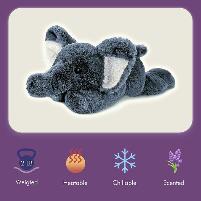 OSOCU® Microwavable & 1.8 LB Weighted Stuffed Animal - Grey Elephant Heating Pad with Lavender & Tourmaline - Soothing Warm Heatable Plush Toy for Menstrual Cramps, Muscle Aches, Shoulder Tension