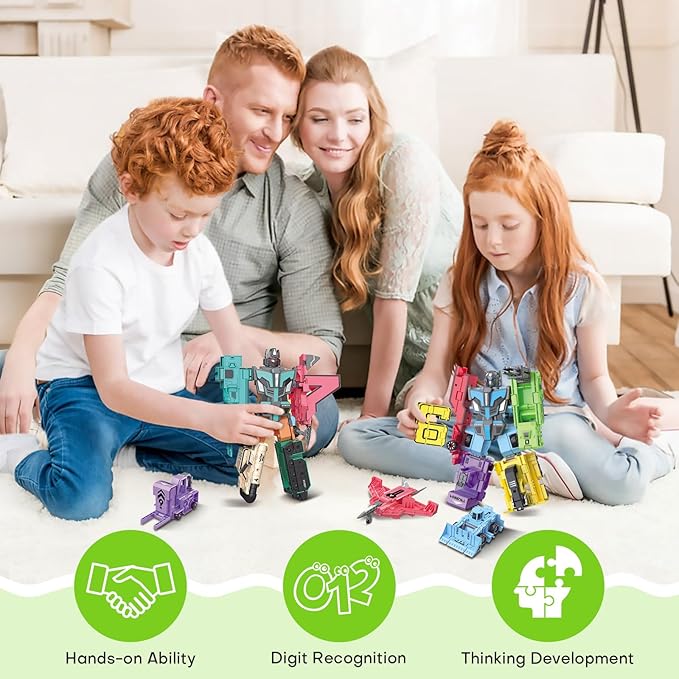 Transforming Toys for Kids - Transformable Number Robots, Number Blocks for Learning & Play, Buildable Robot Set for Toddlers Ages 3-8, STEM Educational Toys for Boys & Girls Gifts