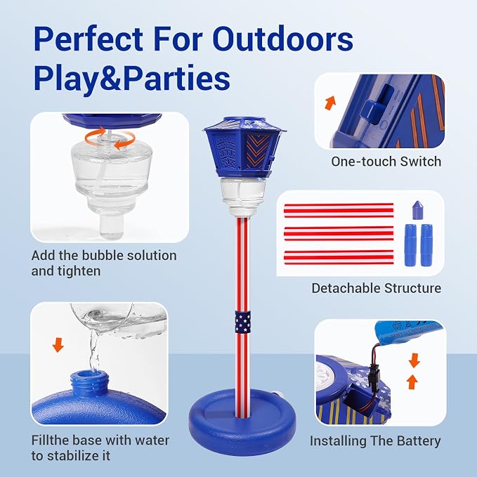 Bubble Machine for Kids Toddlers 1-3, Automatic Height Adjustable Standing Bubbles Blower Maker with Lights and Music Outdoor Toys for Birthday, Wedding Party