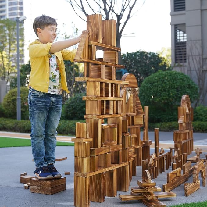 Mega Outdoor Carbonized Wooden Building Blocks Set 54 pcs for Kids Toddlers 3-12, Giant Carbonized Outside Wooden Blocks Playset for Kindergarten Yard, Jumbo Blocks (Giant Set 3#: 46.9 lbs(21.3kg)