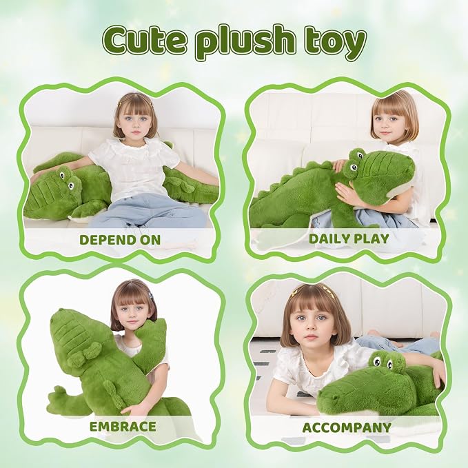 FFxiong 48 inch Green Large Alligator Stuffed Animal Long Body Pillow 4 ft Cute Giant Crocodile Plush Toy Gift for Kids Girl Boy Birthday Valentines