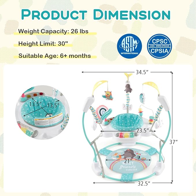 BABY JOY Baby Jumpers and Bouncers, Infant Activity Center with Music Lights Sounds, 360° Rotating Seat and 3 Adjustable Heights, Baby Play and Learning Center for 6-12 Months